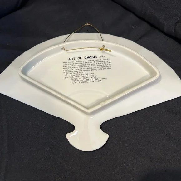 Art of Chokin Antique Japanese Porcelain Fan Plate;Gold framing. - Picture 2 of 3